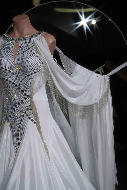 PEI.B016 White AB Rhinestone Ballroom Standard Dance Gown