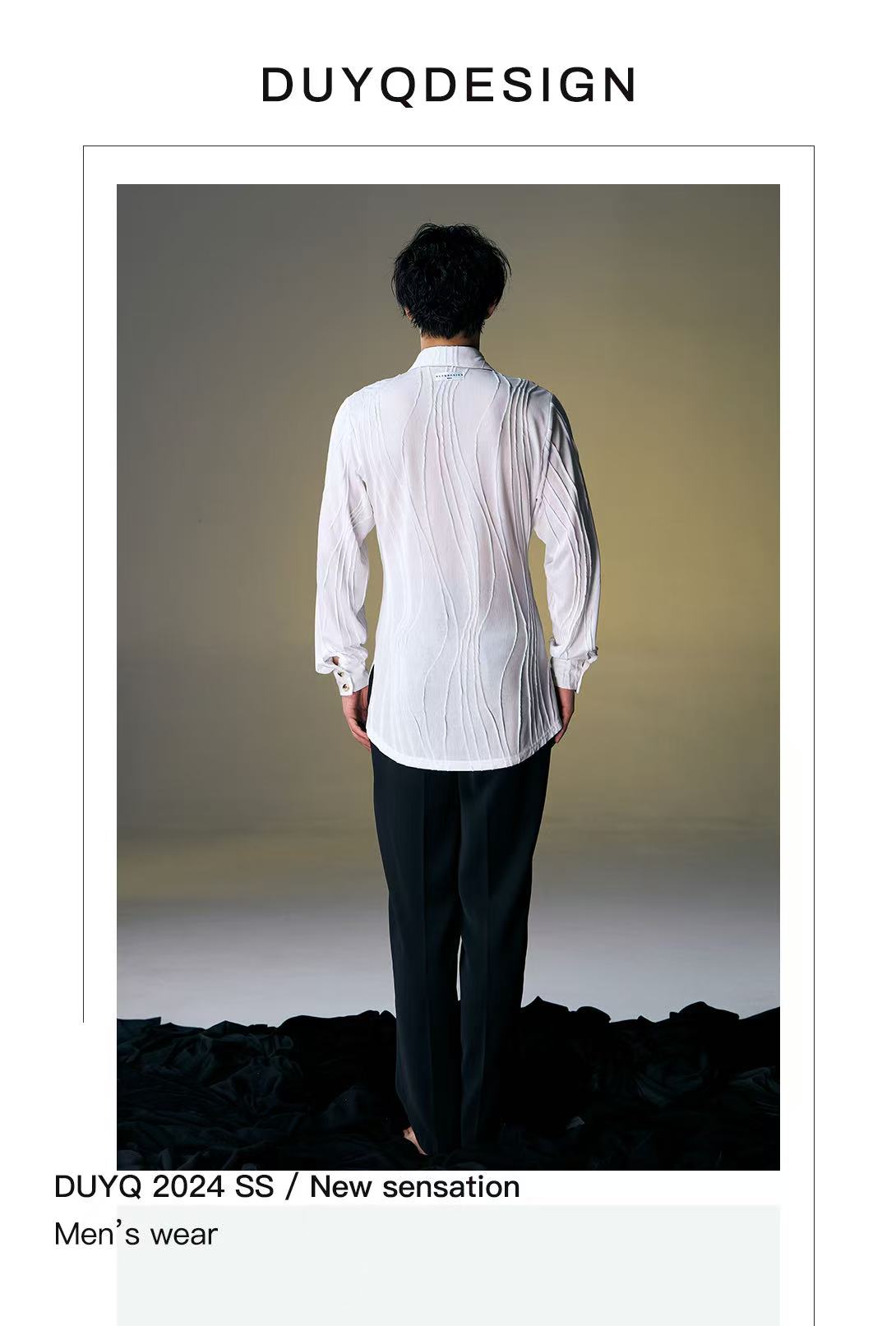 DUYQ.New Men-016 Wave Texture Shirt - Professional Men's Standard Latin Dance Practice Wear for Daily Use