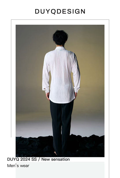 DUYQ.New Men-016 Wave Texture Shirt - Professional Men's Standard Latin Dance Practice Wear for Daily Use