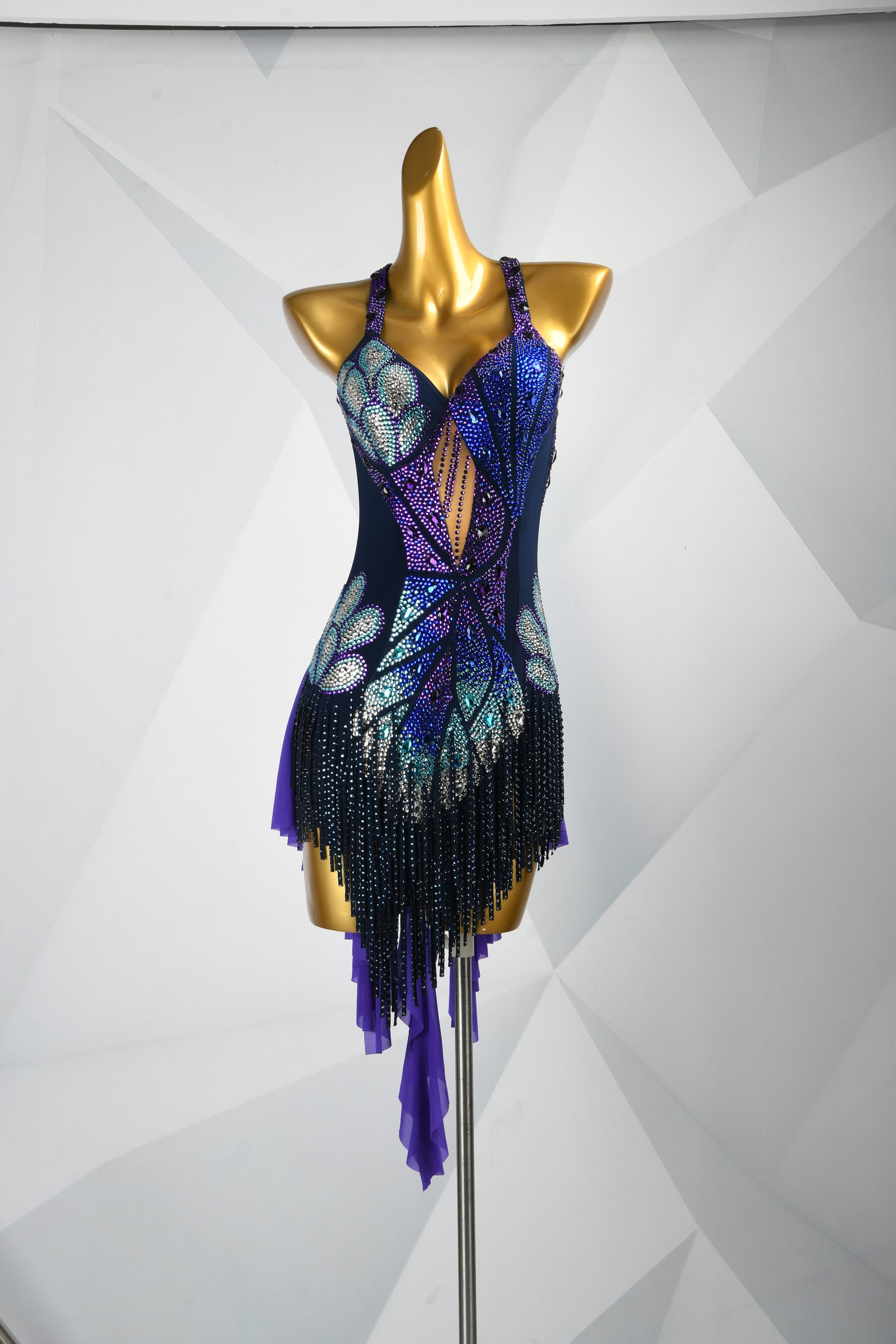 MINEJAS.F1026 Purple-Blue Petal Line Ultra-Short Latin Competition Dress - Mine·Jas