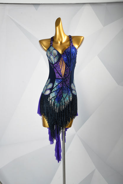 MINEJAS.F1026 Purple-Blue Petal Line Ultra-Short Latin Competition Dress - Mine·Jas