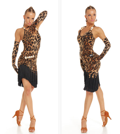 DUYQ [Polina] 015 Leopard print one-piece top national standard women's Latin dance practice performance clothes professional