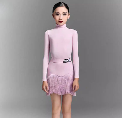 MLXchildren's dance training performance suit, high-end children's Latin dance practice suit, fringed skirt set - Mine·Jas