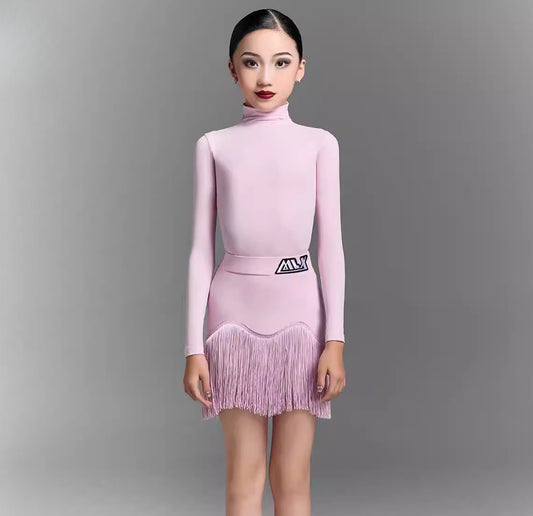 MLXchildren's dance training performance suit, high-end children's Latin dance practice suit, fringed skirt set