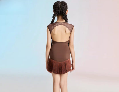 MLX children's Latin dance costume, fringed skirt, girls' dance one-piece top, practice performance costume