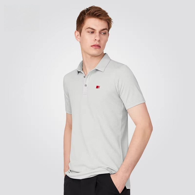 NY Fashion Men's POLO Shirt Waffle Stretch Fabric Top Short Sleeve T-Shirt National Ballroom Dance 20199T - Mine·Jas