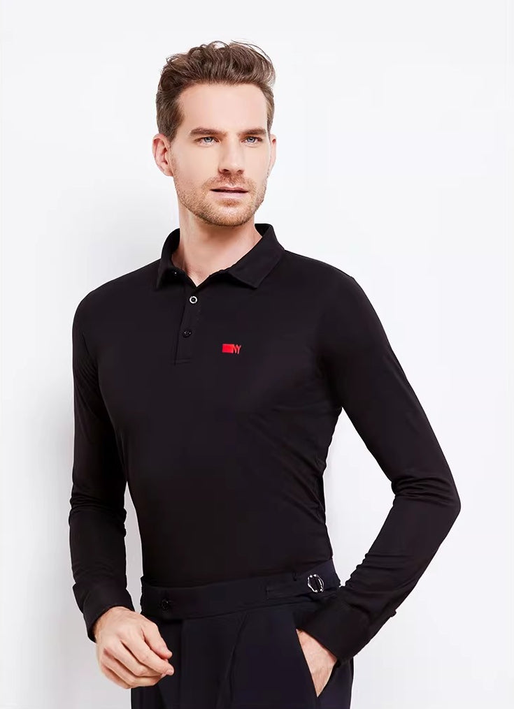 NY Fashion Men's  Ballroom Latin Long Sleeve Polo shirt Practice Dance Top Training Dance Top 21115T