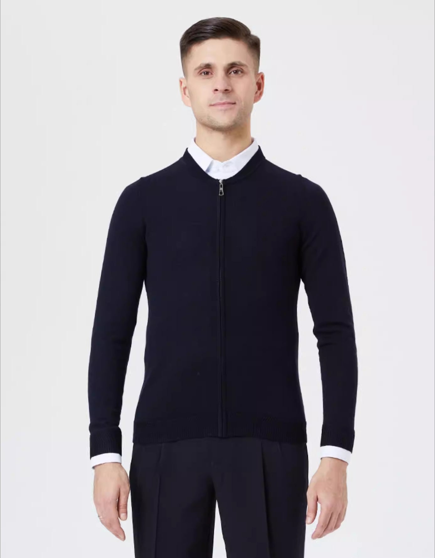 NY Fashion anti-wrinkle long-sleeved wool sweater men's and women's same knitted sweater zipper ballroom dance top 23108S