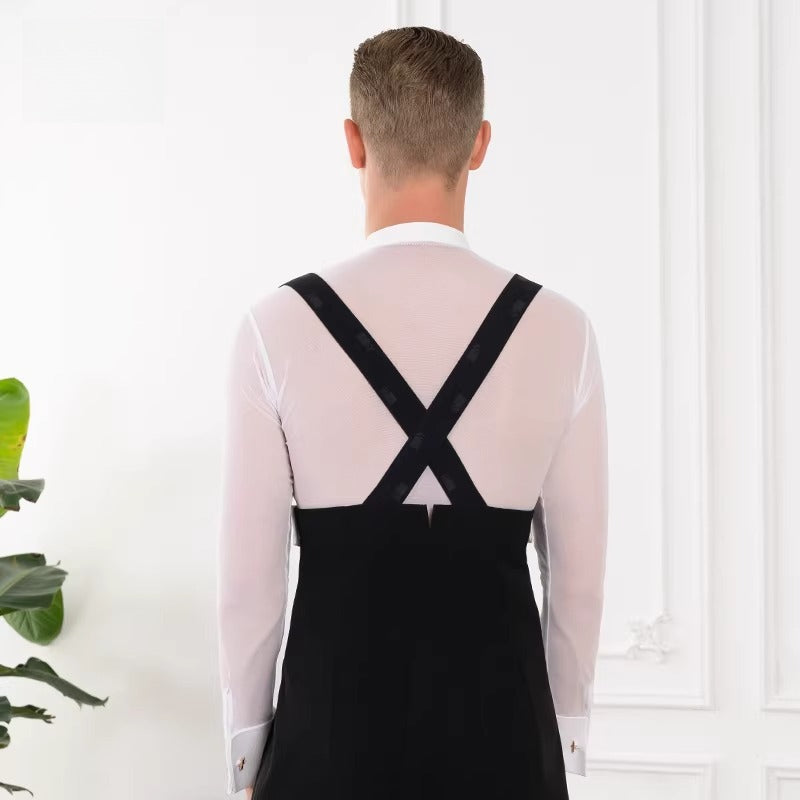 NY Fashion Men's Mesh Stand-Up Collar Long Sleeve Competition Shirt Tango Foxtrot Shirt 24138-S