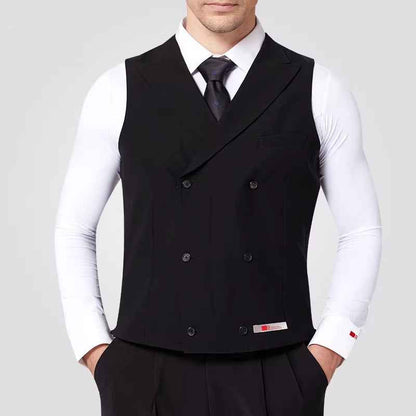 NY Fashion Men's Black Double-breasted Vest Latin Dance Ballroom Dance Training Suit Performance Suit 22114MJ
