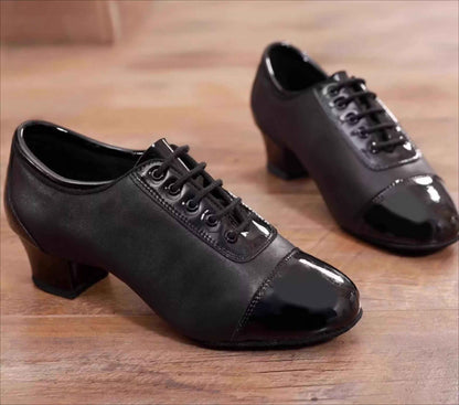 DRH-402 Boys' Latin Dance Shoes - Matte Cowhide & Patent Leather Combination