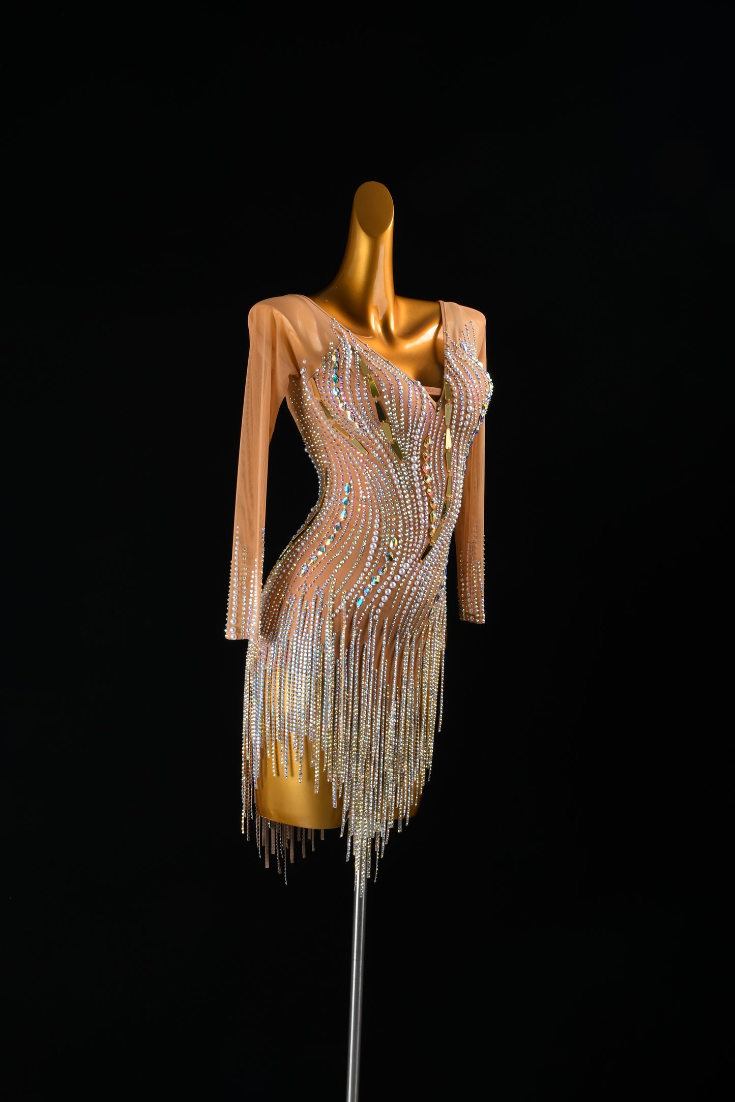 MINEJAS.L061F Nude Sparkle Latin Performance Skirt - Rhinestone Accent Dancewear