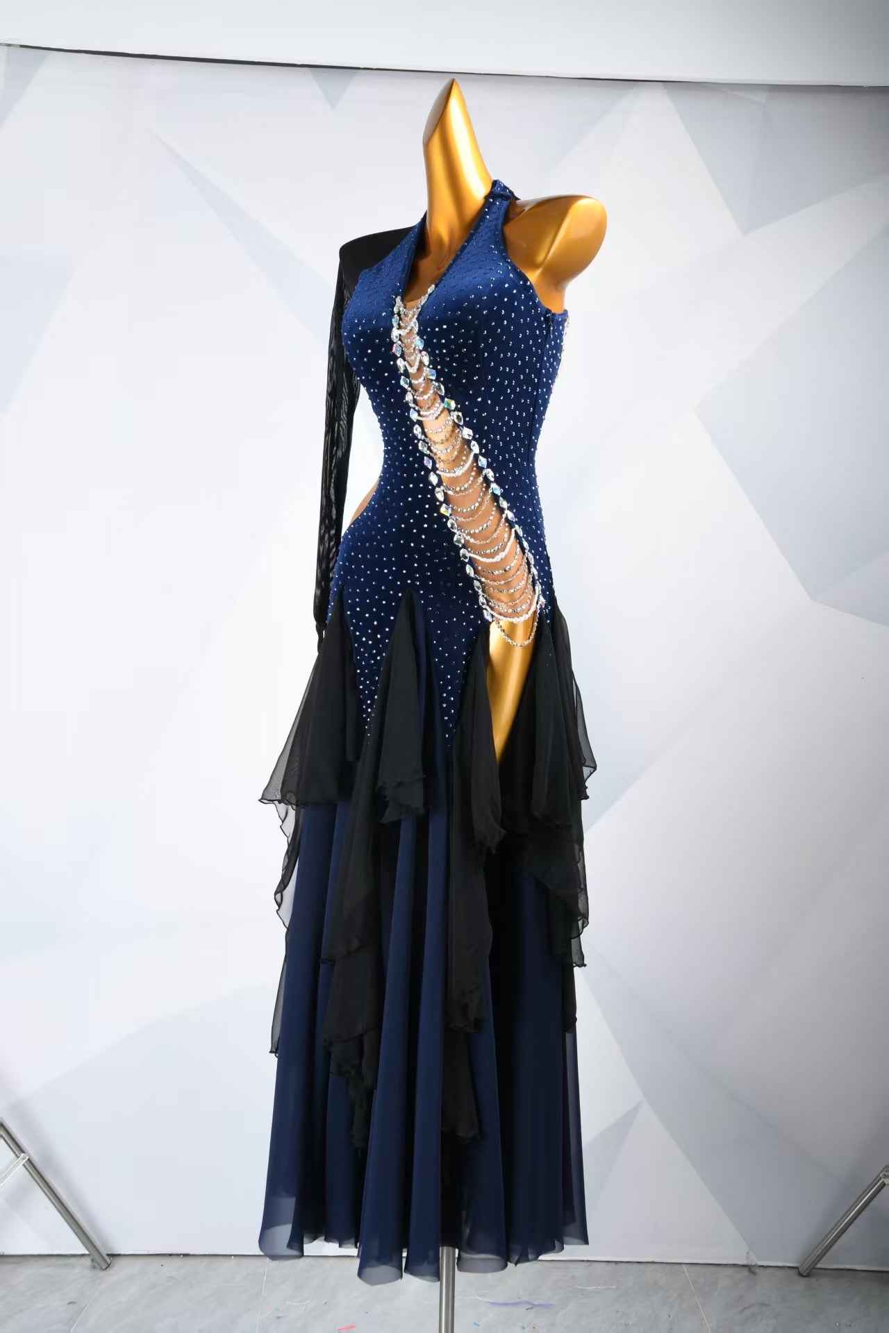 MINEJAS.L094 Blue Black blue Halter smooth Dance Gown