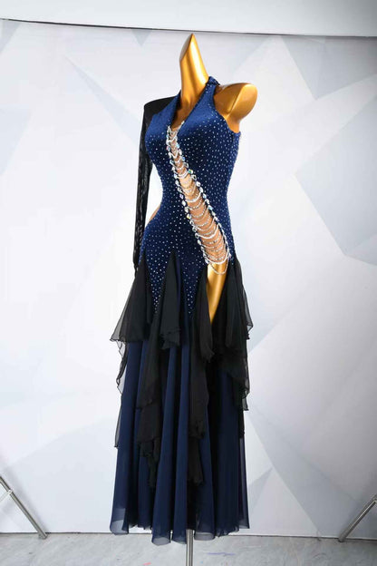 MINEJAS.L094 Blue Black blue Halter smooth Dance Gown