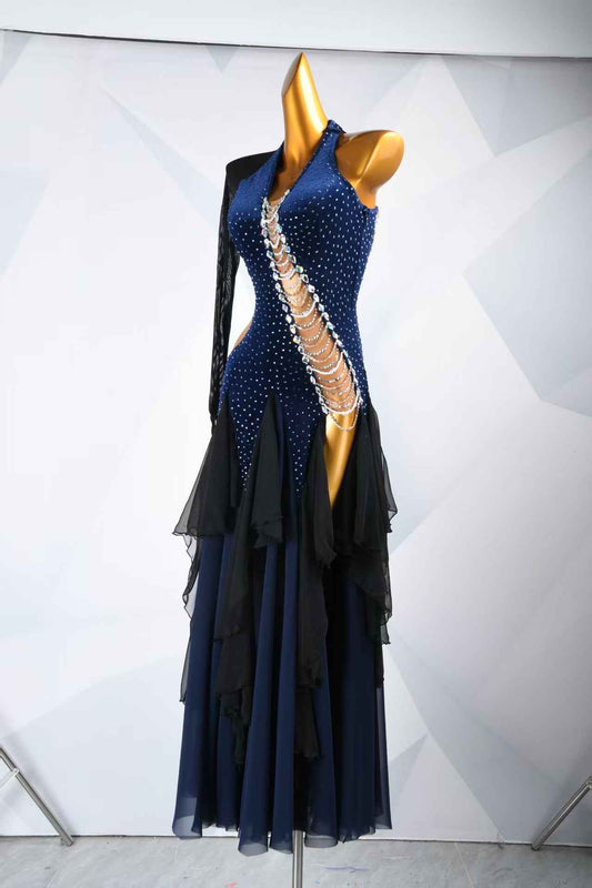 MINEJAS.L094 Blue Black blue Halter smooth Dance Gown