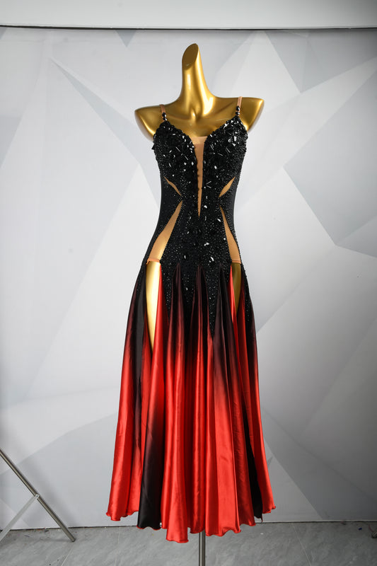 MINEJAS 2526 Black to Red Gradient Dress | Sleek American Smooth Style