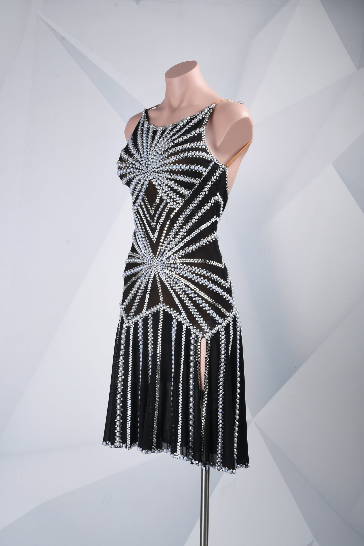 MINEJAS.F2026 Black Pearl Line Design Open-Back Latin Competition Dress - Mine·Jas