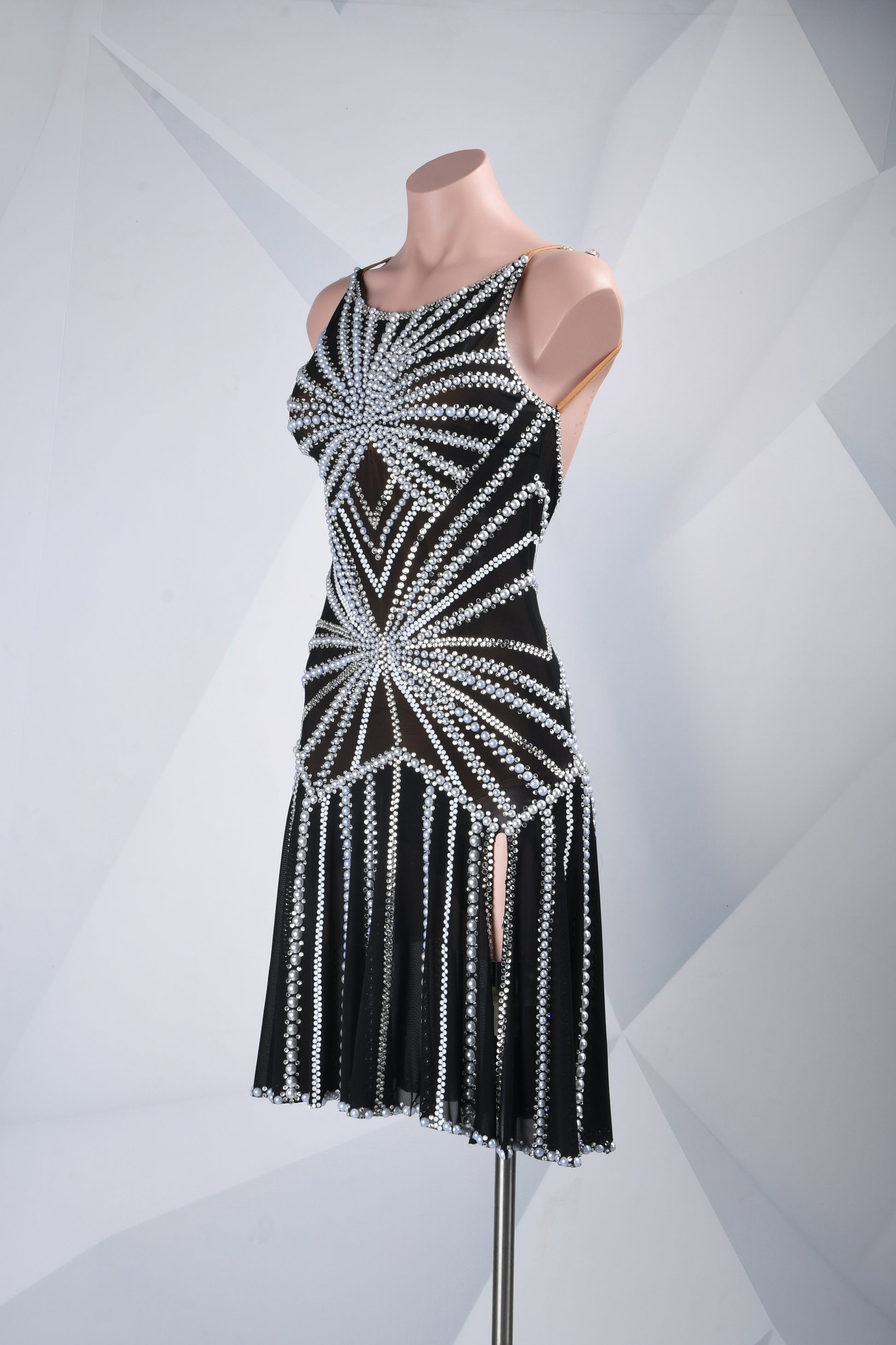 MINEJAS.F2026 Black Pearl Line Design Open-Back Latin Competition Dress - Mine·Jas