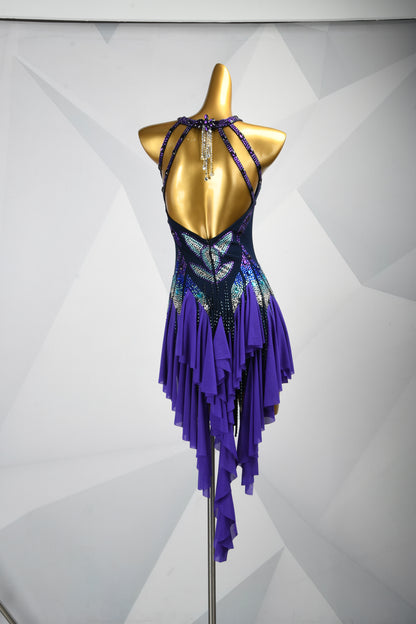MINEJAS.F1026 Purple-Blue Petal Line Ultra-Short Latin Competition Dress - Mine·Jas