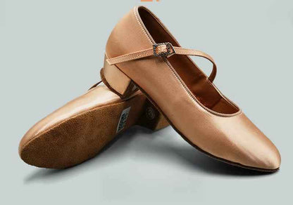 DRH-701A Children's Satin Ballroom Dance Shoes Skin Tone White Satin