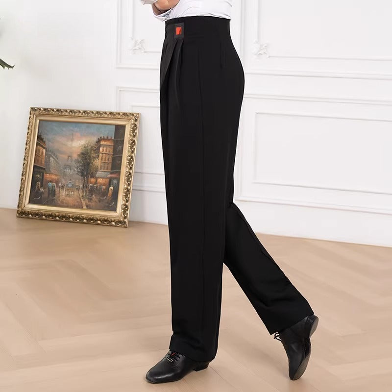 NY Fashion Men's Latin Ballroom Dance Pants Wide Leg Black Pocket Dance Pants 25133K