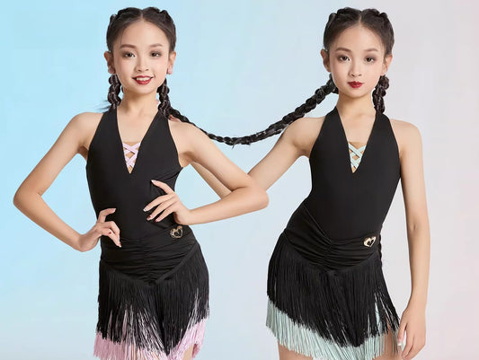 MLX summer new children's new Latin dance practice suit high-end fringed skirt performance suit