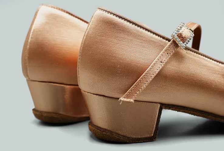 DRH-701A Children's Satin Ballroom Dance Shoes Skin Tone White Satin