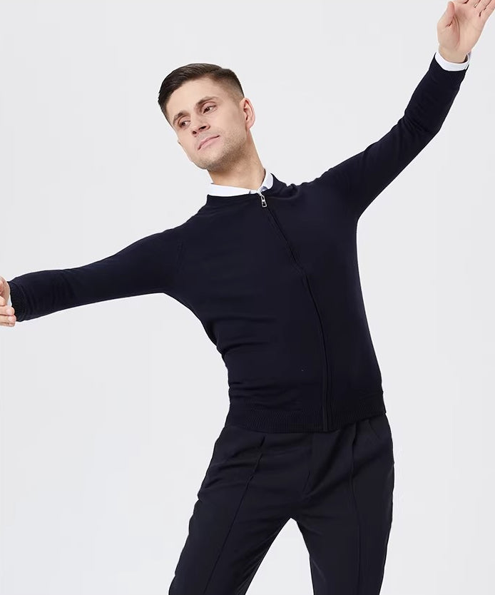 NY Fashion anti-wrinkle long-sleeved wool sweater men's and women's same knitted sweater zipper ballroom dance top 23108S