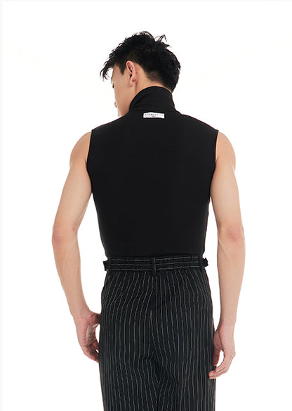 DUYQ "Black and White" Men's 010 Black High Neck Sleeveless Vest National Standard Latin Dance Practice Suit