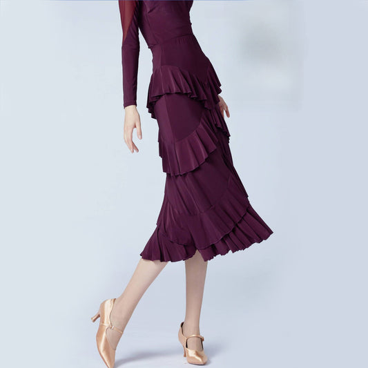 WD.Q03 Ballroom/American Smooth Dance Skirt with Layered Ruffle Hem