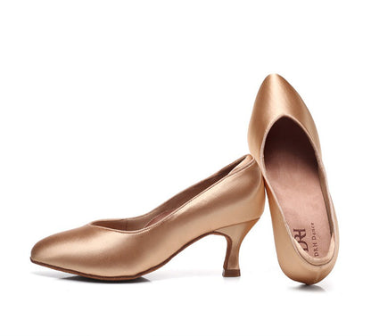 DRH-208 Women's Pointed Toe Ballroom Dance Soft Sole Practice Shoes for Tango & Waltz, Satin Upper, Slim Fit - Mine·Jas