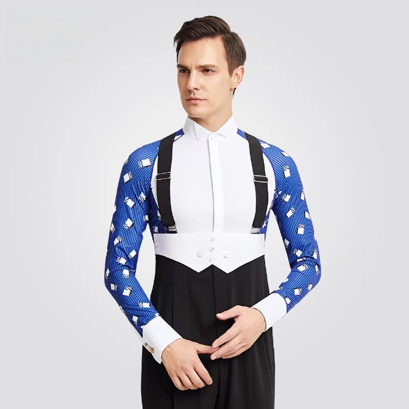 NY Fashion Mens Dance Competition ShirtDancing Suit Men's Top Ballroom Waltz Shirt 21116C - Mine·Jas
