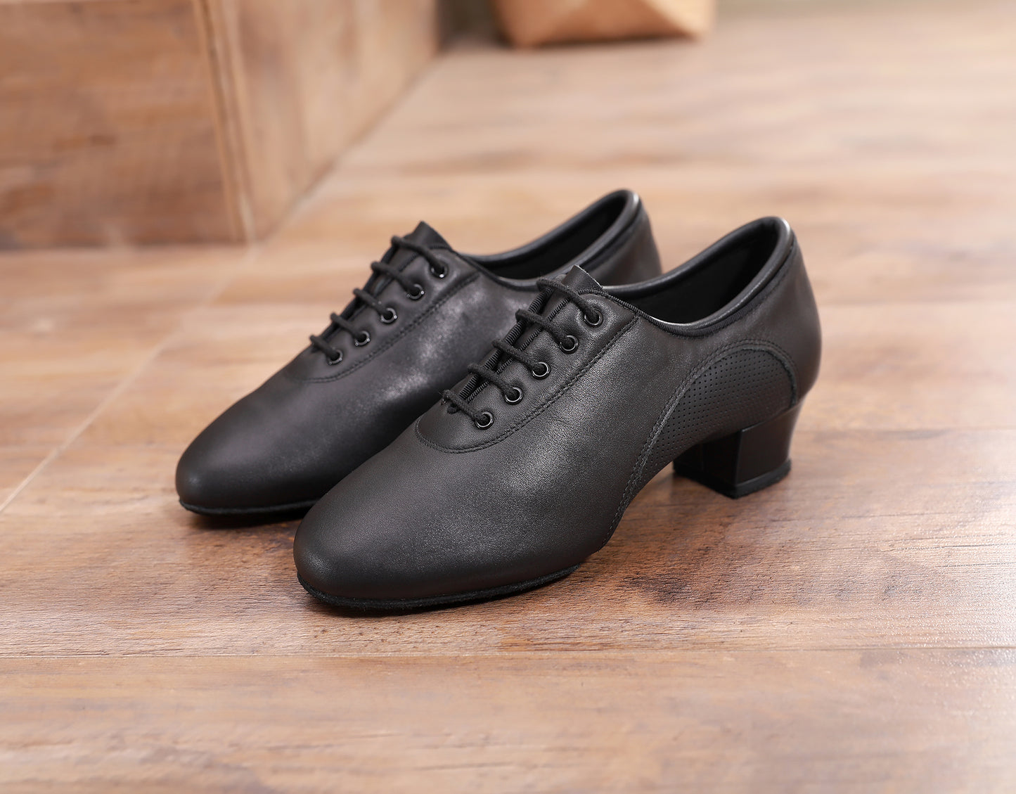 DRH-401 Men's Latin Dance Shoes 401 Matte Black Leather Professional Latin Dance Shoes