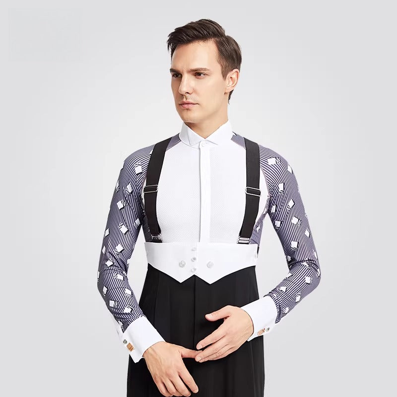 NY Fashion Mens Dance Competition ShirtDancing Suit Men's Top Ballroom Waltz Shirt 21116C - Mine·Jas