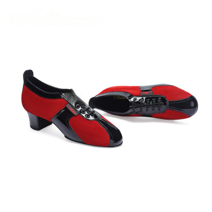 AL.L021FC Women’s Black & Fuchsia Suede Latin Dance Shoes – Mid Heel | Practice & Performance