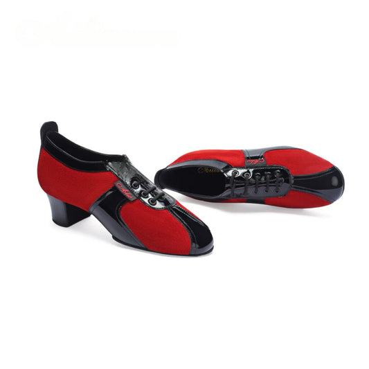 AL.L021FC Women’s Black & Fuchsia Suede Latin Dance Shoes – Mid Heel | Practice & Performance