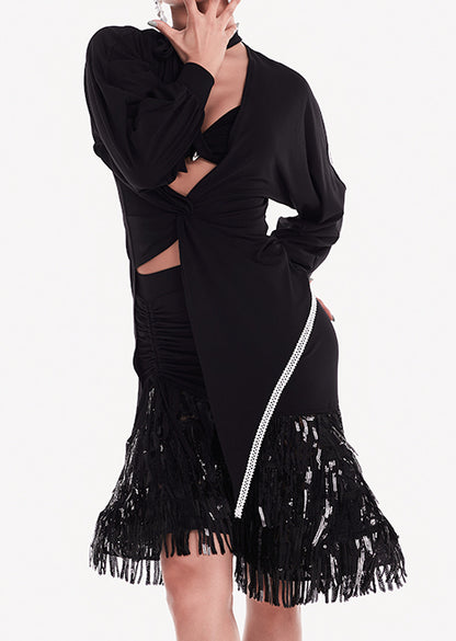 DUYQ "Black and White" women's 012 classic replica drawstring skirt national standard Latin dance practice suit advanced