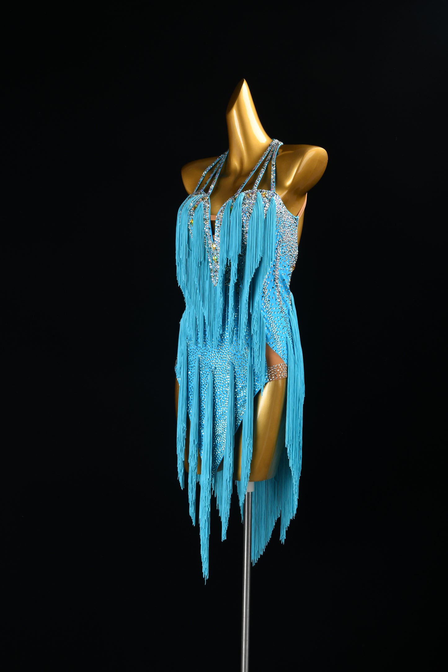 MINEJAS.F1326 Sky Blue Dynamic Fringe Latin Dance Dress