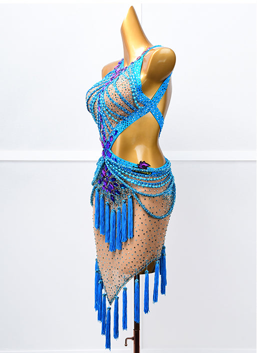 PLD22BL Latin dance skirt fringed new adult female performance competition suspender performance clothes high-end flower clothes customization