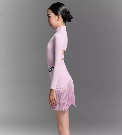 MLXchildren's dance training performance suit, high-end children's Latin dance practice suit, fringed skirt set - Mine·Jas