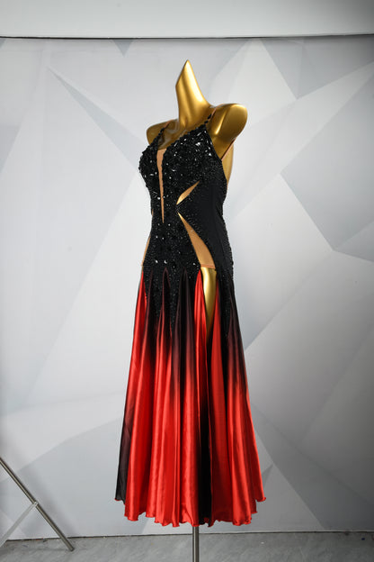 MINEJAS 2526 Black to Red Gradient Dress | Sleek American Smooth Style