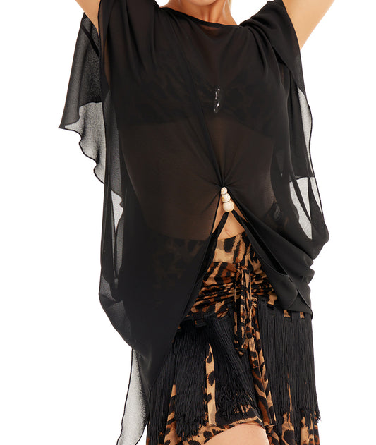 DUYQ [Polina] 007 chiffon beaded elegant blouse top national standard Latin dancer practice clothes professional