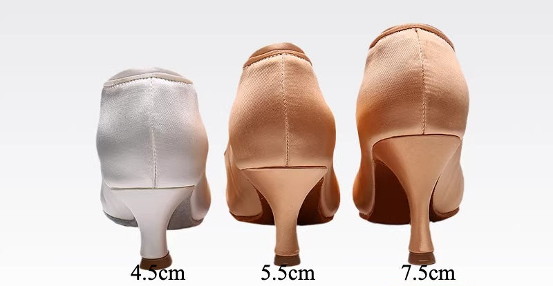 DRH-205 Women's Round Toe Ballroom Dance Soft Sole Practice Shoes for Tango & Waltz, Satin Upper, Wide Fit, No Strap - Mine·Jas