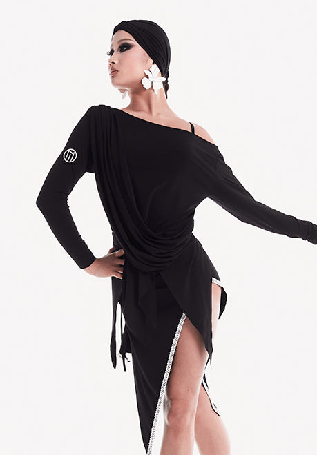 DUYQ "Black and White" Women's 007 Pure Desire Irregular Split Top National Standard Women's Latin Dance Clothing