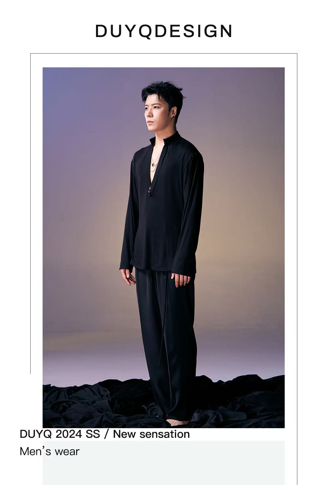 DUYQ.New Men-014 Deep V-neck Knit Long-sleeve Top - Professional Men's Standard Latin Dance Practice Wear