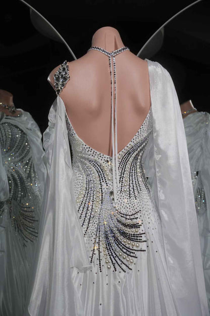 PEI.B002 White Sparkle Ballroom Competition Dance Gown Women