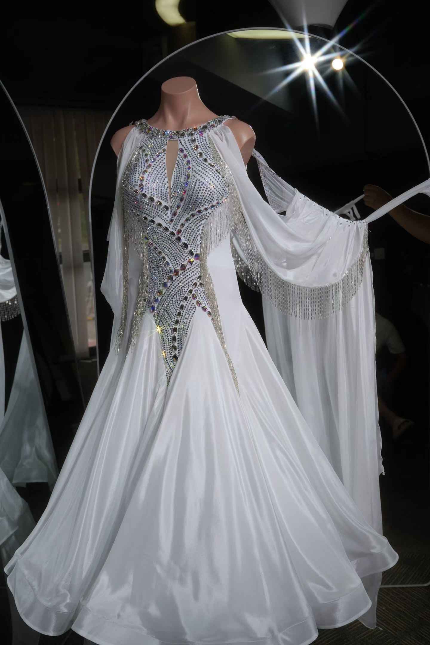 PEI.B016 White AB Rhinestone Ballroom Standard Dance Gown