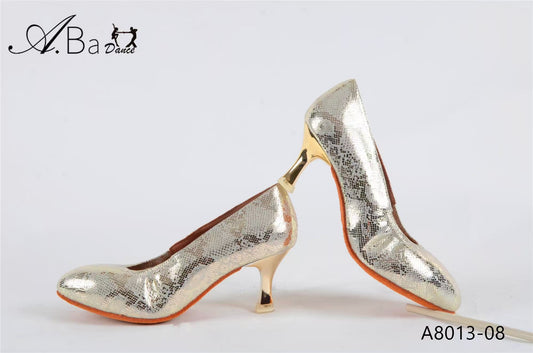 ABA DANCE.A8013 Gold Leather Women's Ballroom Social dance Shoes | Elastic Strap Stylish Flats