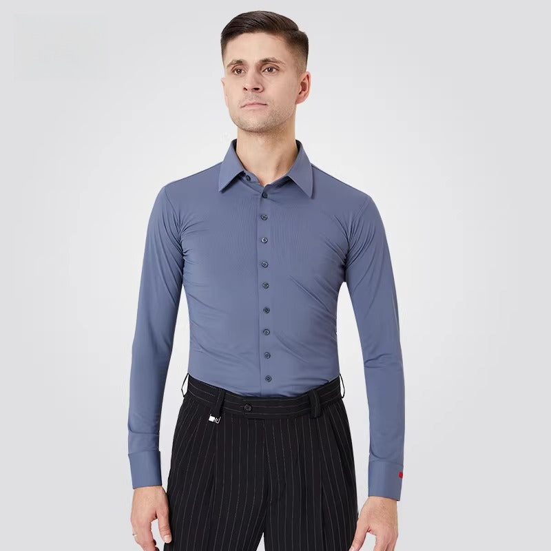 NY Fashion Men's Competition Shirt Dance Shirt Practice Top National Billboard Dance Top 21113C - Mine·Jas