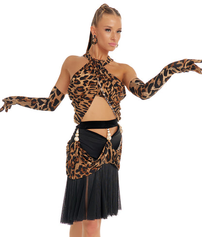 DUYQ [Polina] 004 beaded swinging pleated fringed skirt Latin women's practice performance clothes Professional class uniforms